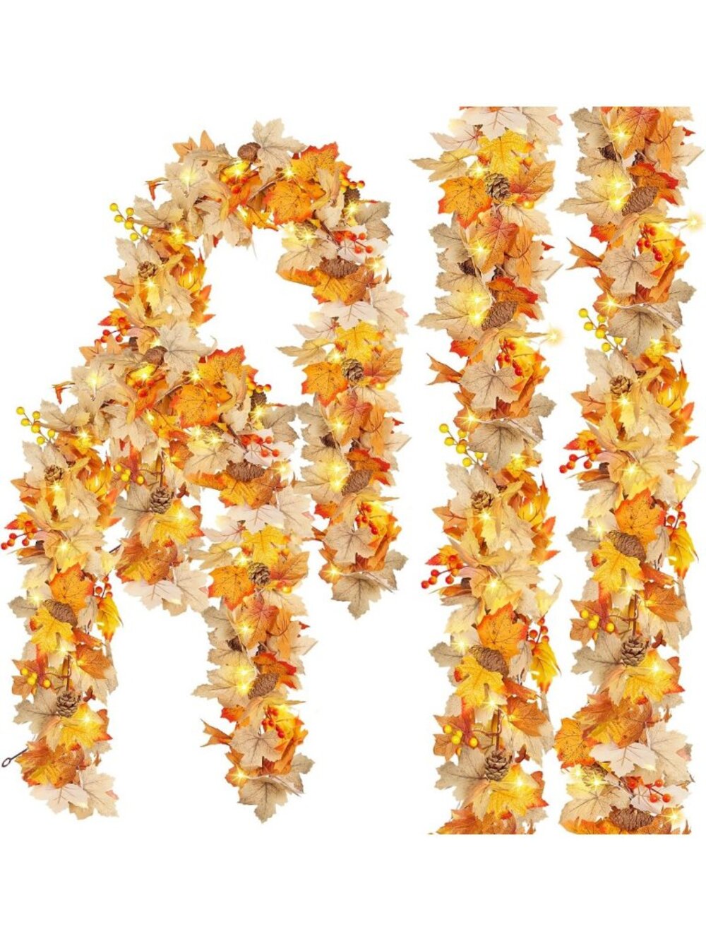 4 Pack LED Fall Garland - Artificial Maple Leaves Vines for Thanksgiving